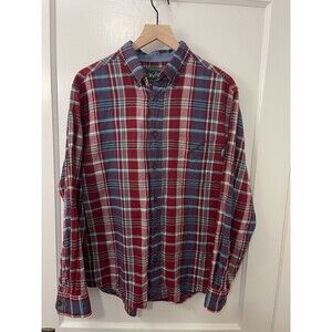 Woolrich Men's Long Sleeve Plaid Button Down Shirt Red Turquoise Blue Size M